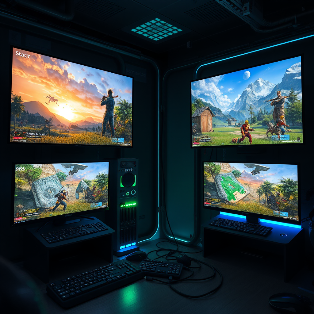Gaming server setup with multiple game instances running simultaneously for multiplayer gaming hosting