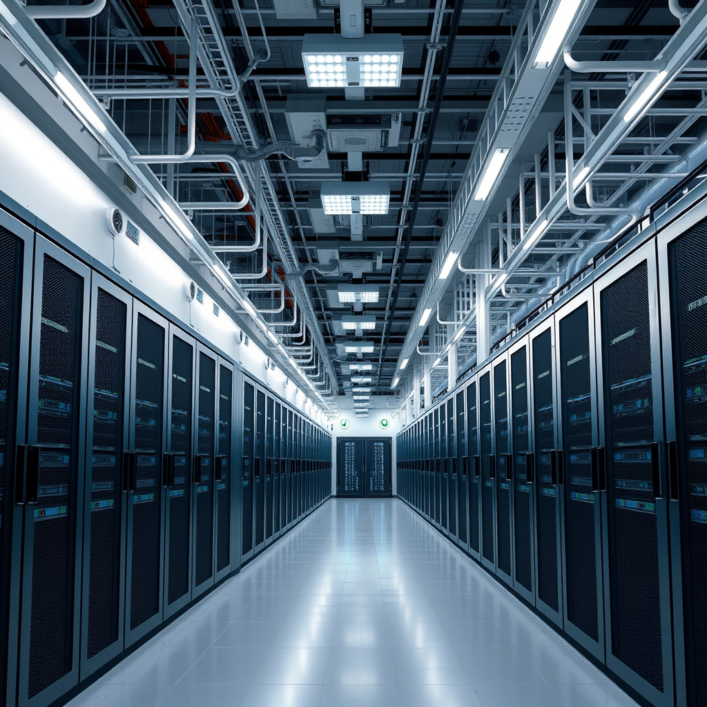 Modern data center facility in Singapore with rows of servers, advanced cooling systems, and 24/7 monitoring infrastructure